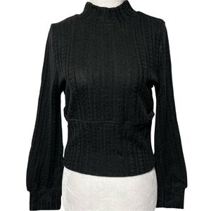 New Band Of The Free Cable Ribbed Knit Mock Neck Sweater Raquel Black Size Large